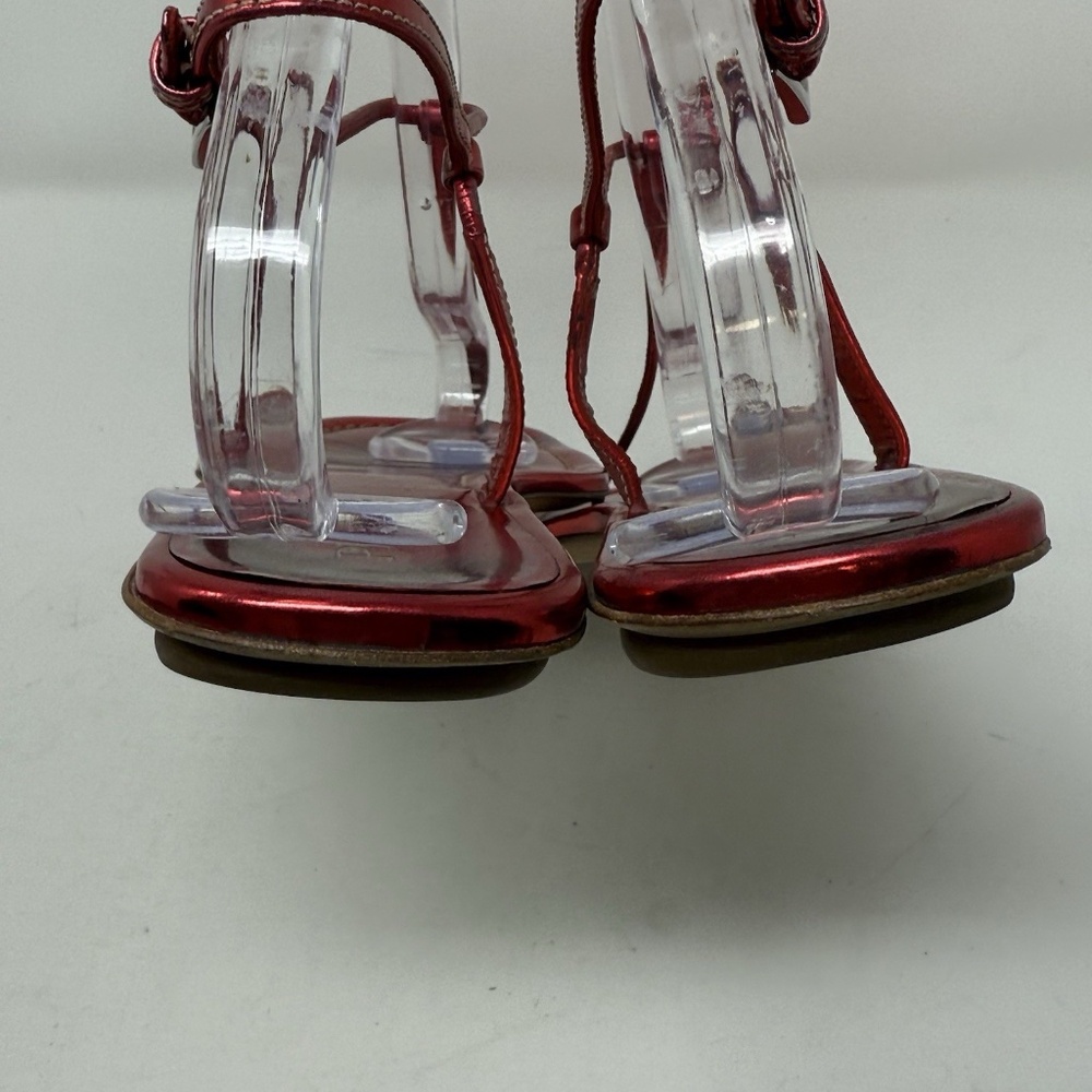 Prada Capretto Thong Leather Sandals Metallic Pinkish Red Size 7.5 (EU 38) - Picture 11 of 13